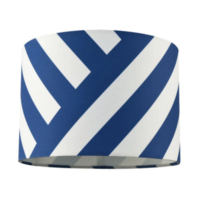 Image of Happy Homewares Midnight Blue And White Coastal Feel Lamp Shade With Diagonal Lines