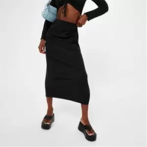 Image of Missguided Rib Detail Side Split Maternity Midi Skirt - Black