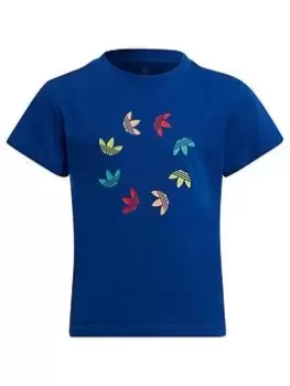 Image of adidas Originals Kids Unisex Trefoil Graphic T-Shirt - Blue/Multi, Blue/Multi, Size 3-4 Years, Women