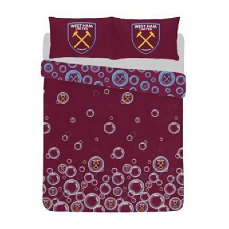 Image of West Ham United FC West Ham United FC Forever Blowing Reversible Bubbles Duvet Cover Set in Maroon Size: Single Maroon Single Unisex 5063806397960