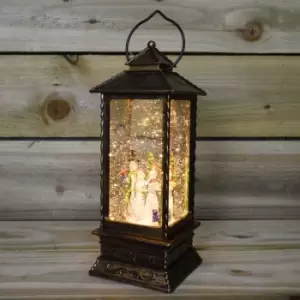 Image of Premier Decorations Ltd - 27cm Oblong Lantern Glitter Water Spinner Warm White LED-Snowman
