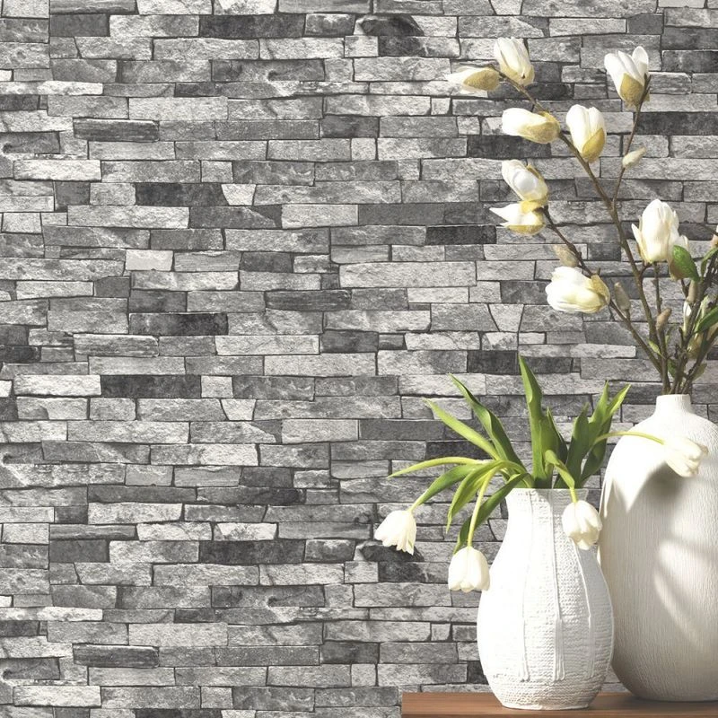 Image of ERISMANN Erismann - p&s Textured Brick Effect Wallpaper Charcoal Grey Black Shading Wallpaper WL-05546-30