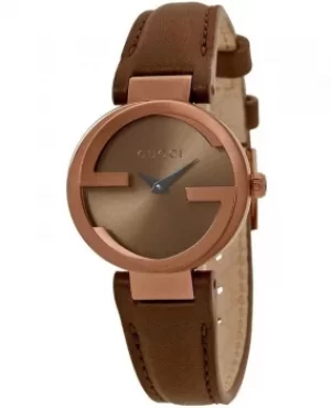 Image of Gucci Interlocking G Brown Dial Brown Leather Strap Womens Watch YA133504 YA133504