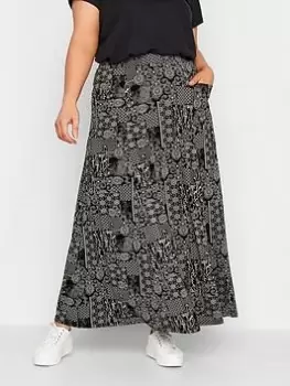 Image of Yours Patchwork Print Maxi Skirt - Black, Size 20, Women