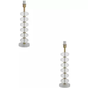 Image of 2 PACK Frosted Crystal Glass Table Lamp Base - Gold Plated Metalwork - Bedside