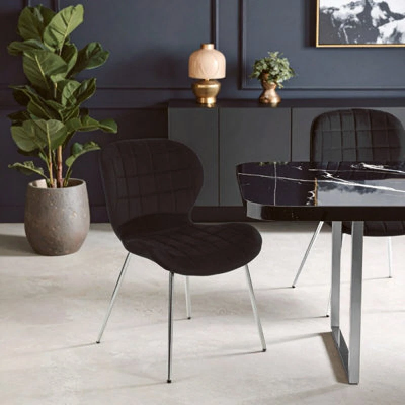 Image of Orsina Black Velvet Dining Chair, Velvet Upholstered Accent Dining Table Chair, Sleek Silver Finish Legs Chair
