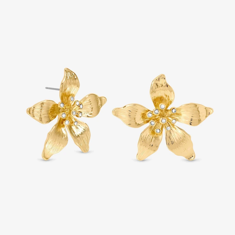 Image of Mood Gold Polished Statement Floral Earrings Gold female One Size