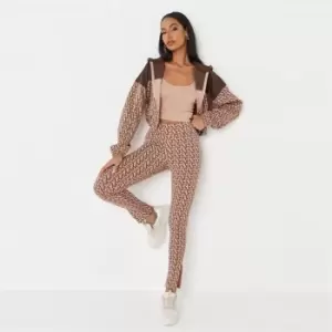 Image of Missguided Zip Hem Legging Monogram Mg Coord - Brown
