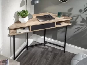 Image of GFW Telford Dark Oak and Black 1 Drawer Corner Desk Flat Packed