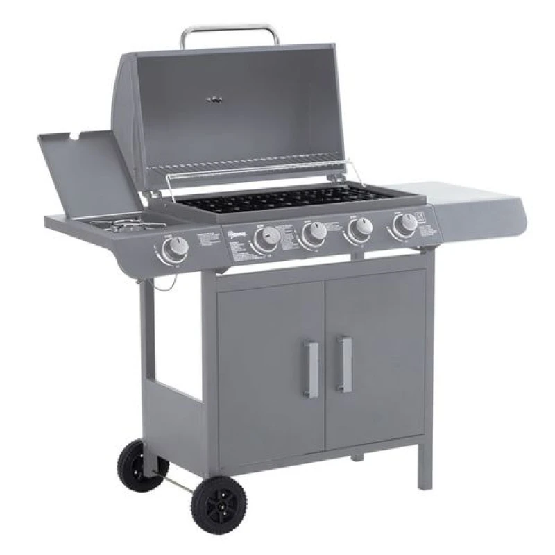 Image of Outsunny Gas BBQ Grill 4 + 1 Stainless Steel Burner Garden Barbecue Cooker Grey