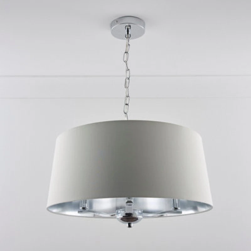 Image of K LIVING Giovanna 3 Light Chrome Chandelier and Grey Shade Grey
