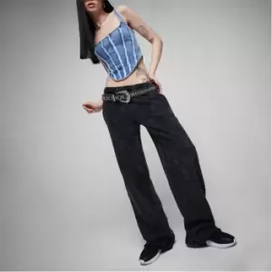 Image of Missguided Wide Leg Raw Hem Joggers - Black