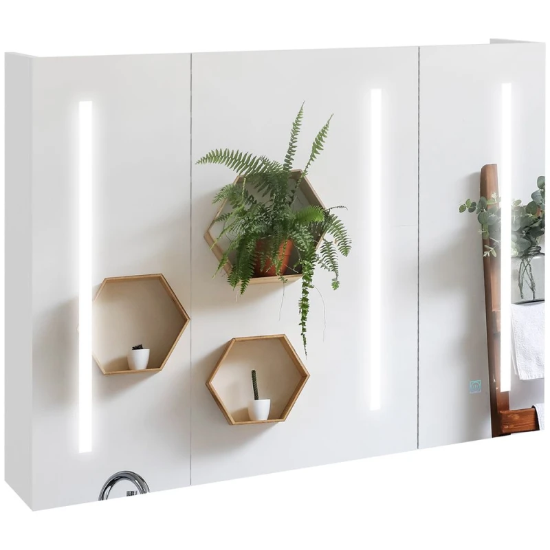Image of kleankin Wall Mounted Bathroom Storage Cupboard with Light - Mirror and Shelf TJ Hughes 5056725353360