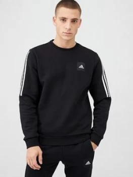 Image of Adidas 3 Stripe Crew Sweat - Black