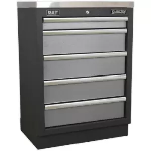 Image of 680mm Modular 5 Drawer Floor Cabinet - Ball Bearing Slides - Locking - 2 Keys