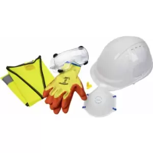 Image of Loops - site ppe pack - large Hi-Vis Waistcoat - Hard Hat - Grip Gloves - Goggles & Mask
