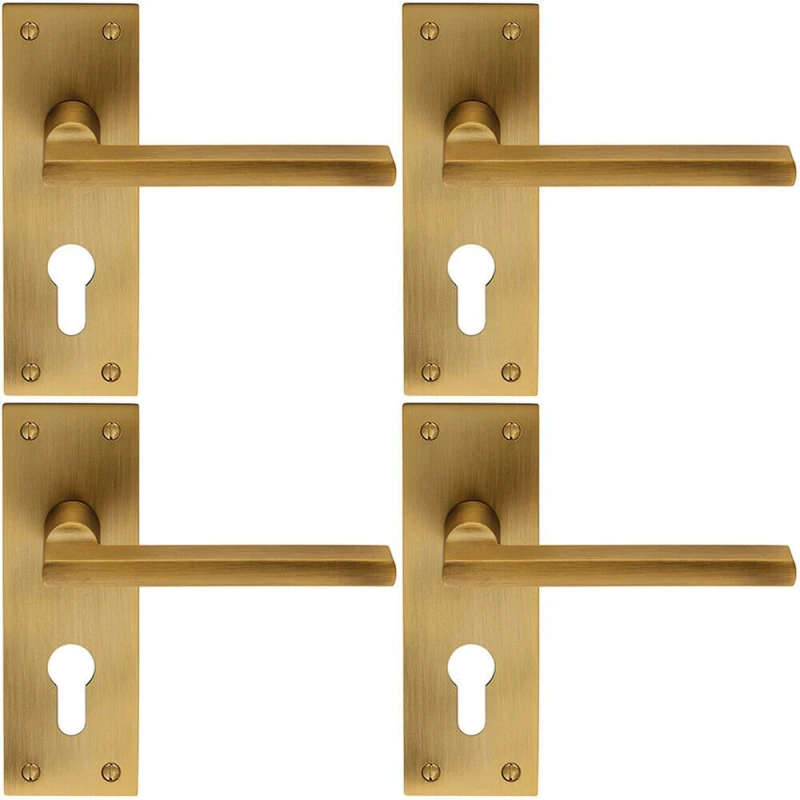 Image of Loops 4x PAIR Straight Bar Lever on Slim Euro Lock Backplate 150 x 50mm Antique Brass Metallics