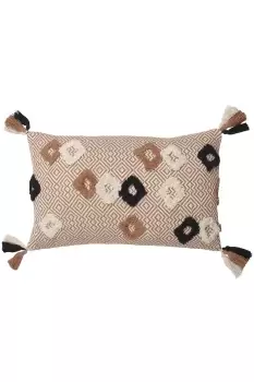 Image of Benji Tasselled Jacquard Diamond Tufted Cotton Cushion