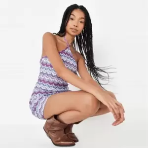 Image of Missguided Crochet Halter Neck Mini Dress - Purple