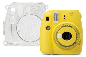 Image of Fujifilm Instax Mini 9 Clear Yellow Instant Camera inc 10 Shots & Glitter Case