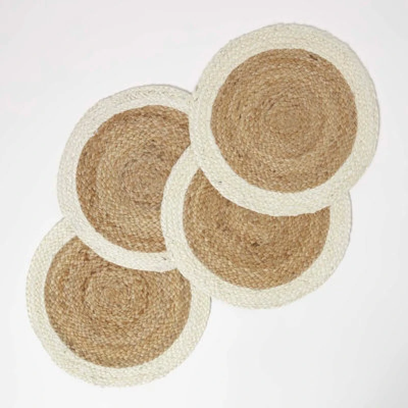 Image of Homescapes Natural & Cream Braided Jute Handwoven Round Placemats Set Of 4