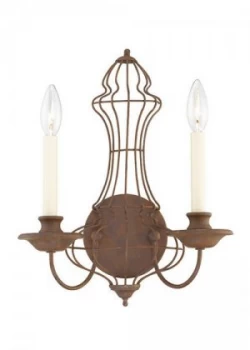 Image of 2 Light Indoor Candle Wall Light Rustic Antique Bronze, E14