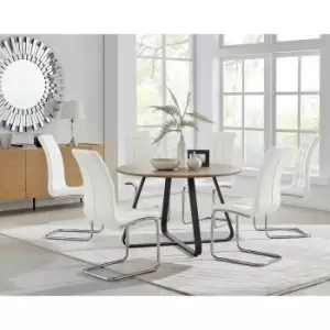 Image of Furniture Box Santorini Brown Round Dining Table and 6 White Murano Chairs