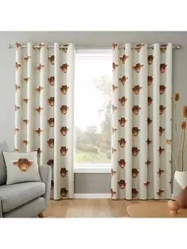 Image of Fusion Highland Cow Eyelet Lined Curtains