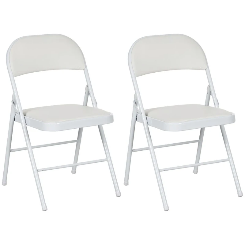 Image of HOMCOM HOMCOM Metal Folding Chairs Set of 2 with PU Leather Cushion, Foldable Chairs in White White One Size Unisex 5056725544607