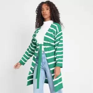 Image of I Saw It First Striped Midi Length Cardigan With Belt - Green