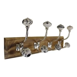 Image of Black & White Ceramic Hooks on Wooden Base
