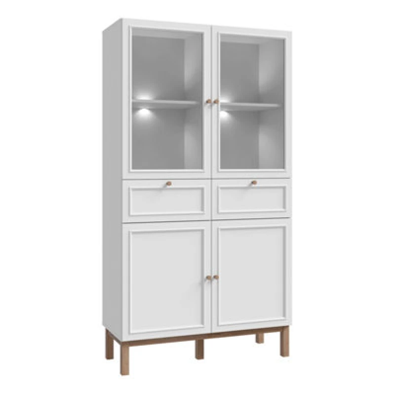 Image of Furniture To Go Wensley Display Cabinet With 2 Doors 2 Drawers And 2 Glass Doors In Light Grey And Oak Inc LED Lighting