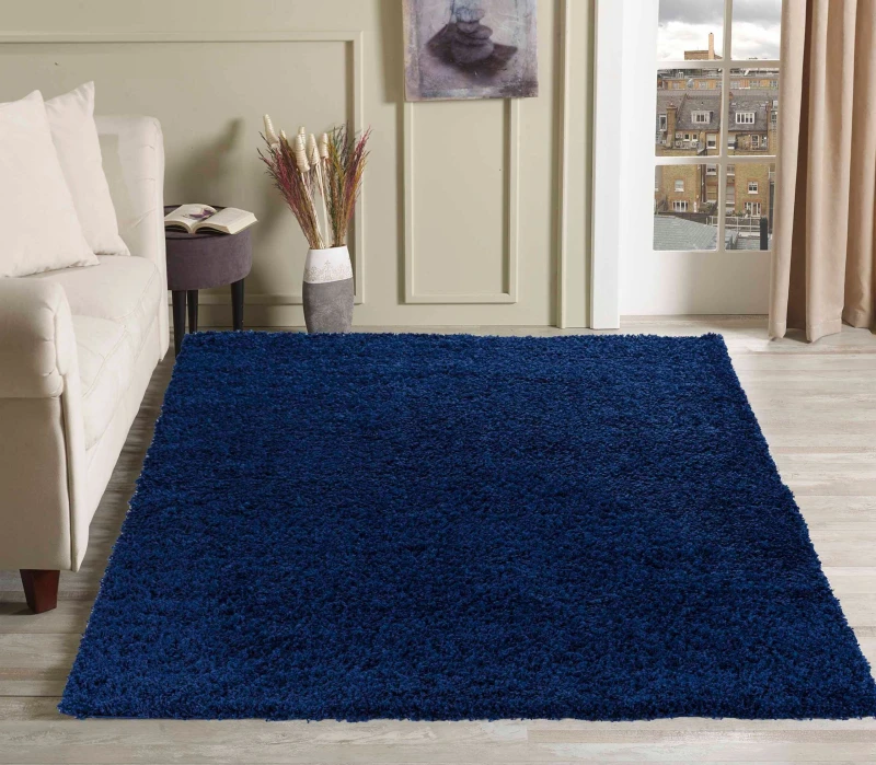 Image of Desire Rugs Plain Living Room Shaggy Area Rugs Navy 160X230 Cm