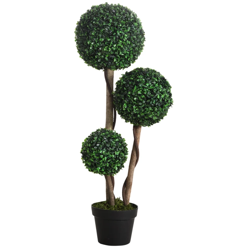 Image of HOMCOM Artificial Plants 90cm Boxwood Ball Topiary Trees for Indoor Outdoor Dark Green
