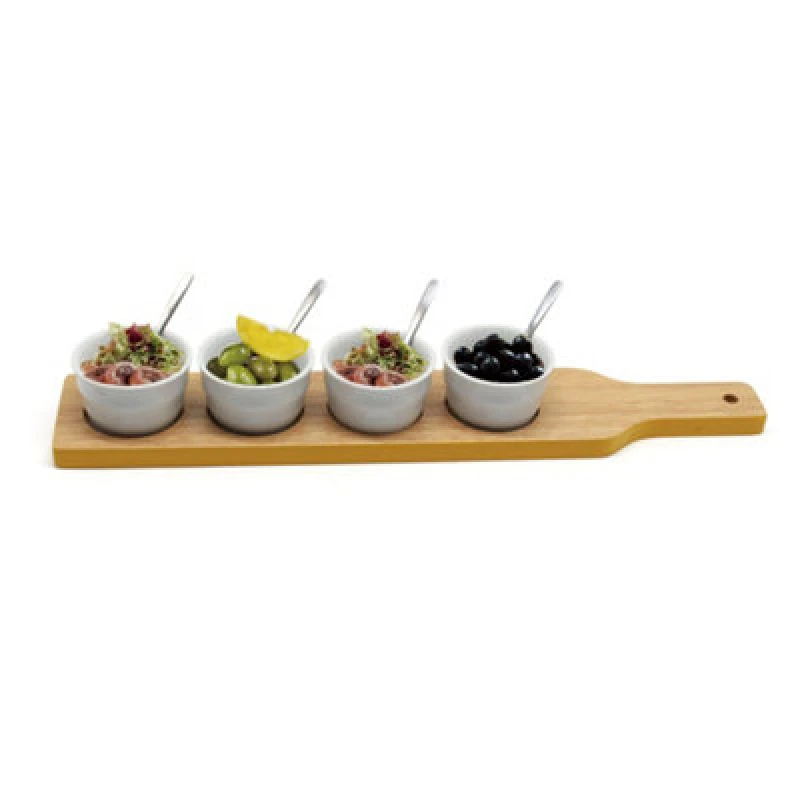 Image of Van Gogh Snack Dip Tray Appetizer Tapas Porcelain Serving Wooden Paddle Set White unisex