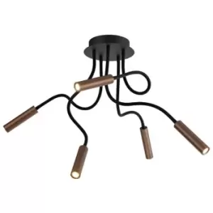 Image of Luminosa Lighting - Semi Flush Ceiling, 5 Light Adjustable Arms, 5 x 5W LED Dimmable, 3000K, 1550lm, Black, Satin Copper