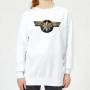 Image of Captain Marvel Chest Emblem Womens Sweatshirt - White - XL
