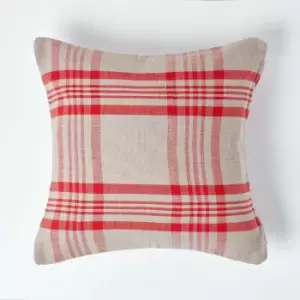 Image of Homescapes - Grey & Red Tartan Pattern Cushion Cover, 60 x 60cm - Red