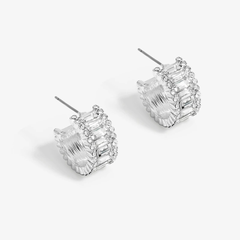 Image of Jon Richard Silver Crystal Baguette Stone Hoop Earrings Jewellery Sets One Size Silver 70982611000