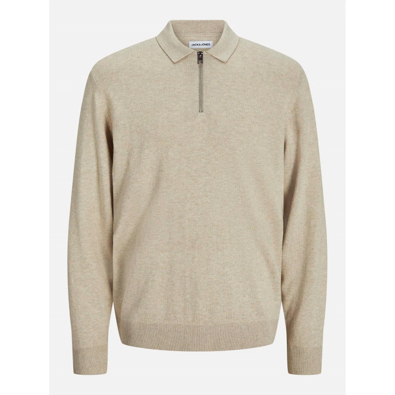 Image of Jack and Jones Emil Half Zip Knitted Polo Mens Oatmeal male L