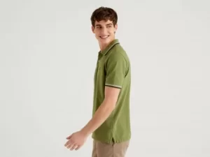 Image of Benetton, Short Sleeve Stretch Cotton Polo, taglia M, Military Green, Men