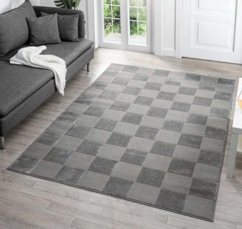 Image of Vellure Modern Indoor Living Room Area Rug Embossed Metallic Sheen Grid Design Grey 120X170 Cm
