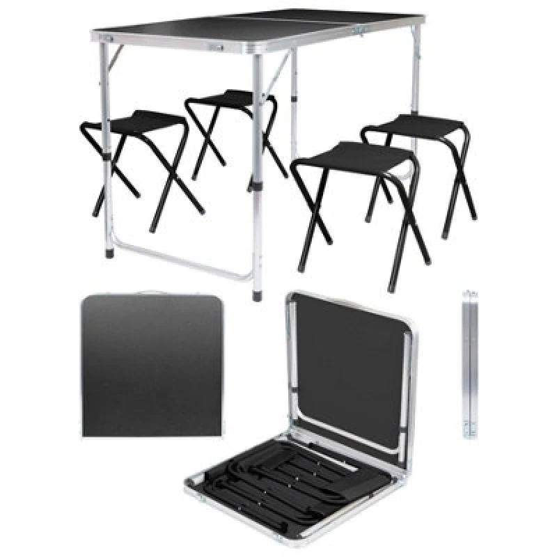 Image of Harbour Housewares 5Pc Height Adjustable Folding Picnic Table & Chairs Set - Black - Portable Outdoor Garden Camping Furniture