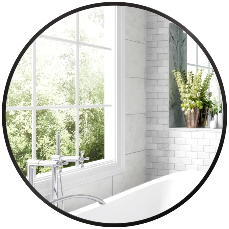 Image of HOMCOM Round Bathroom Mirror, Modern Wall Mirror Aluminium Frame, 70 x 70cm - Homcom 5056725522162