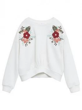 Image of Mango Girls Flower Embroidered Sweat - White