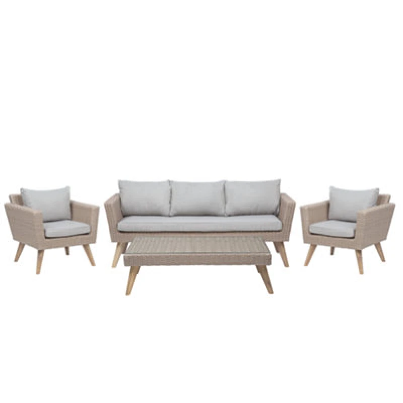 Image of Beliani Garden Lounge Set With Table 5 Seater Vittoria Pe Rattan Grey