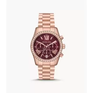 Image of Michael Kors Womens Lexington Lux Chronograph Rose Gold-Tone Stainless Steel Watch - Rose Gold