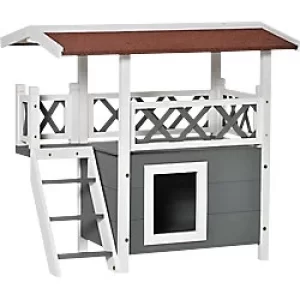 Image of PawHut Cat House Grey/White, Natural 500 mm x 770 mm x 730 mm