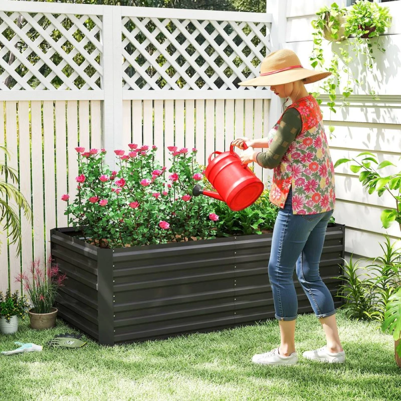 Image of Outsunny Galvanised Steel Outdoor Raised Bed w/ Reinforced Rods, Black 845-774V00BK