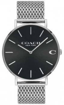 Image of Coach Mens Charles Silver Mesh Bracelet Black Dial 14602144 Watch